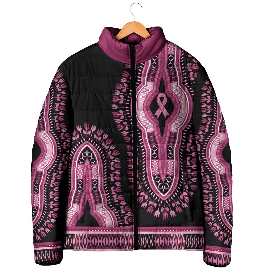 Breast Cancer Awareness Pink Ribbon Padded Jacket Dashiki Style - Wonder Print Shop