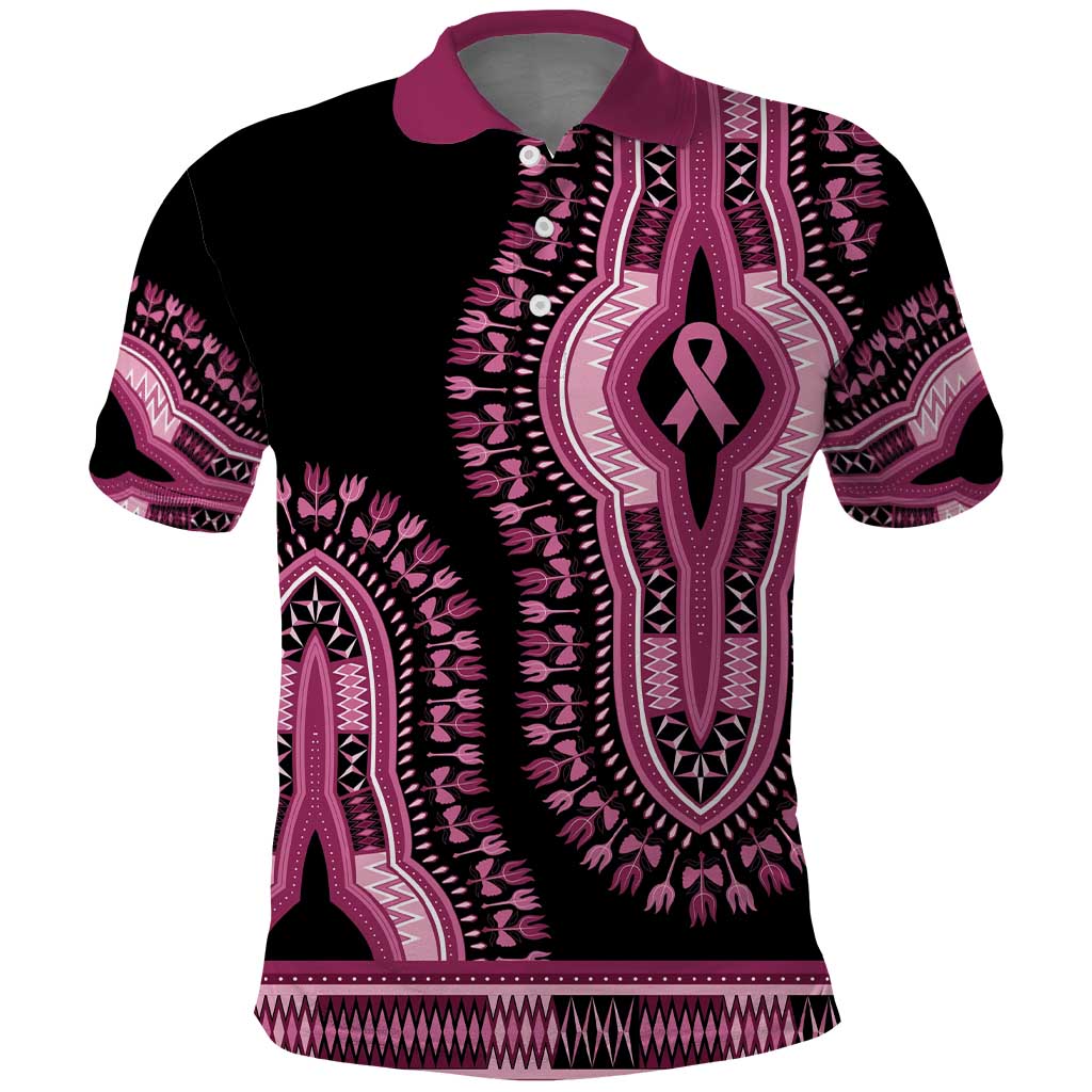 Breast Cancer Awareness Pink Ribbon Polo Shirt Dashiki Style - Wonder Print Shop