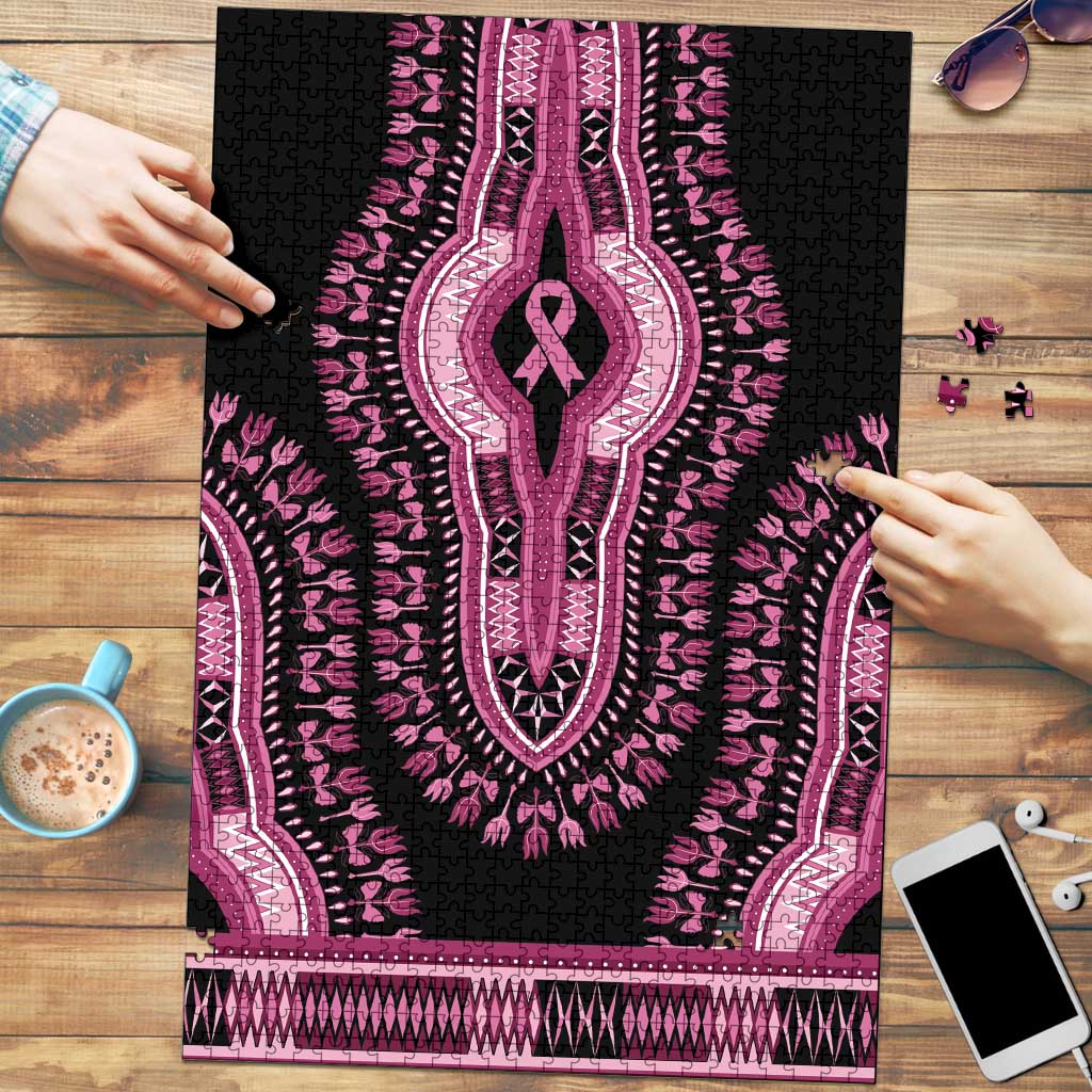 Breast Cancer Awareness Pink Ribbon Puzzle Dashiki Style - Wonder Print Shop