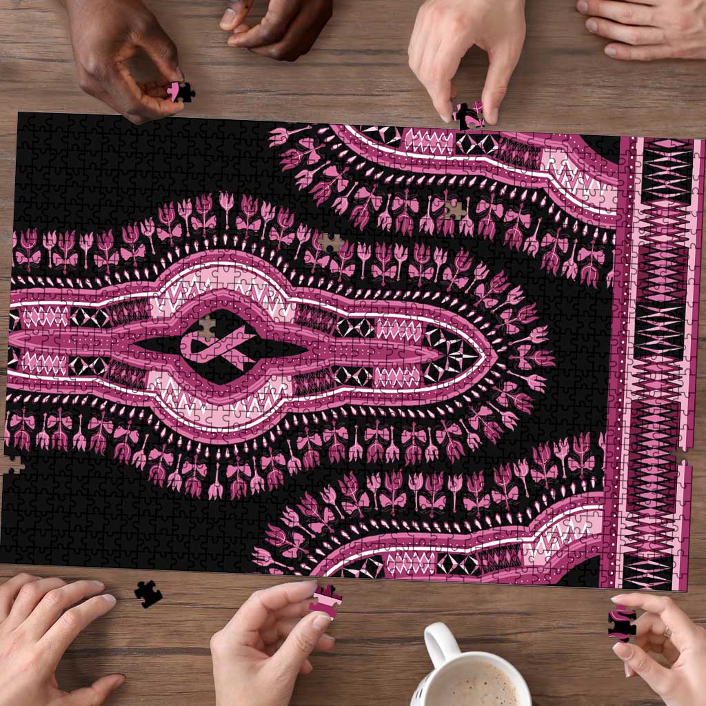 Breast Cancer Awareness Pink Ribbon Puzzle Dashiki Style - Wonder Print Shop