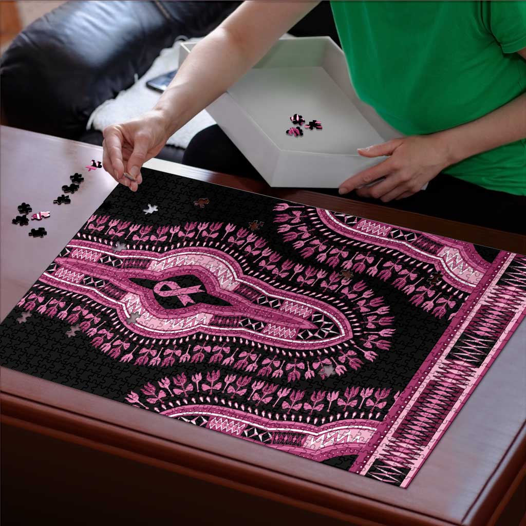 Breast Cancer Awareness Pink Ribbon Puzzle Dashiki Style - Wonder Print Shop