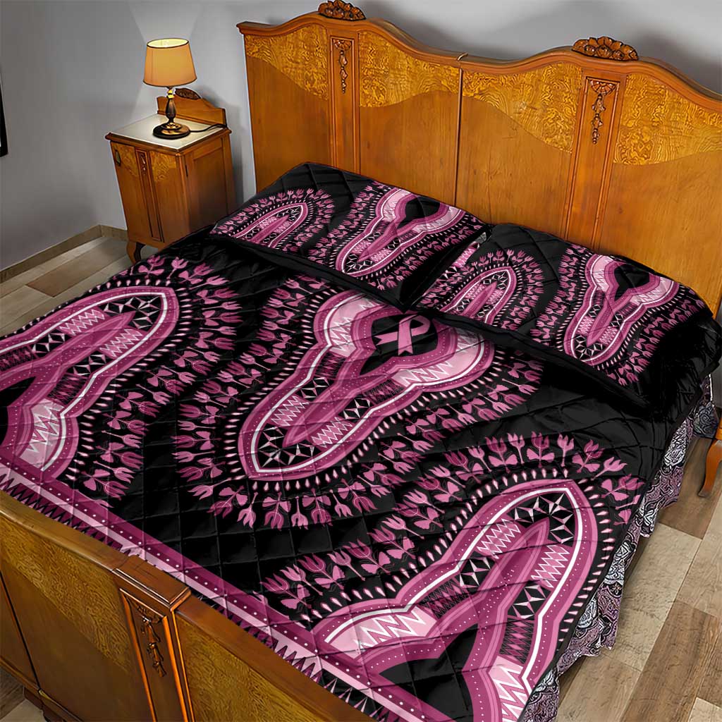 Breast Cancer Awareness Pink Ribbon Quilt Bed Set Dashiki Style - Wonder Print Shop