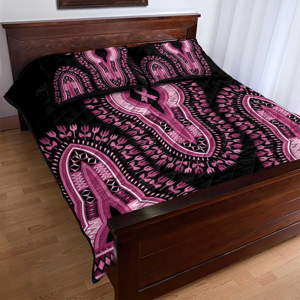 Breast Cancer Awareness Pink Ribbon Quilt Bed Set Dashiki Style - Wonder Print Shop