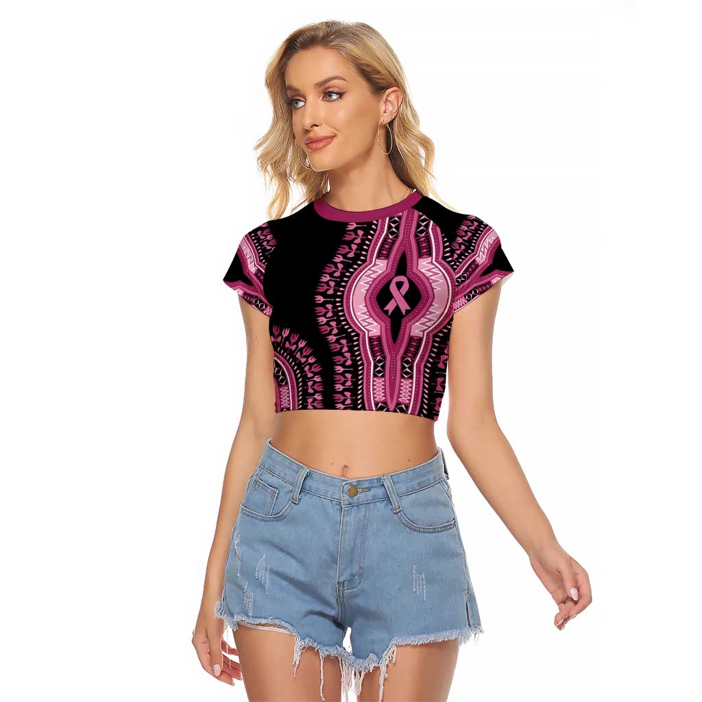 Breast Cancer Awareness Pink Ribbon Raglan Cropped T Shirt Dashiki Style - Wonder Print Shop