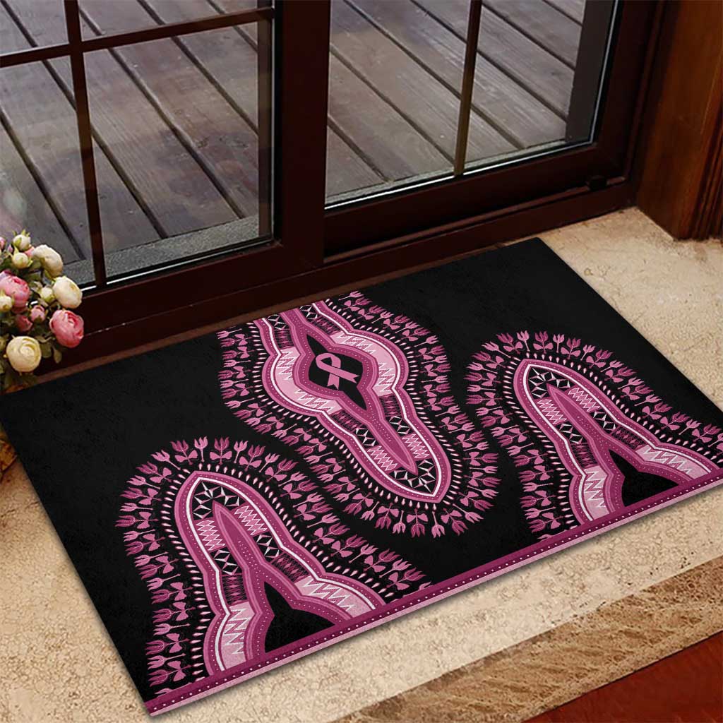 Breast Cancer Awareness Pink Ribbon Rubber Doormat Dashiki Style - Wonder Print Shop