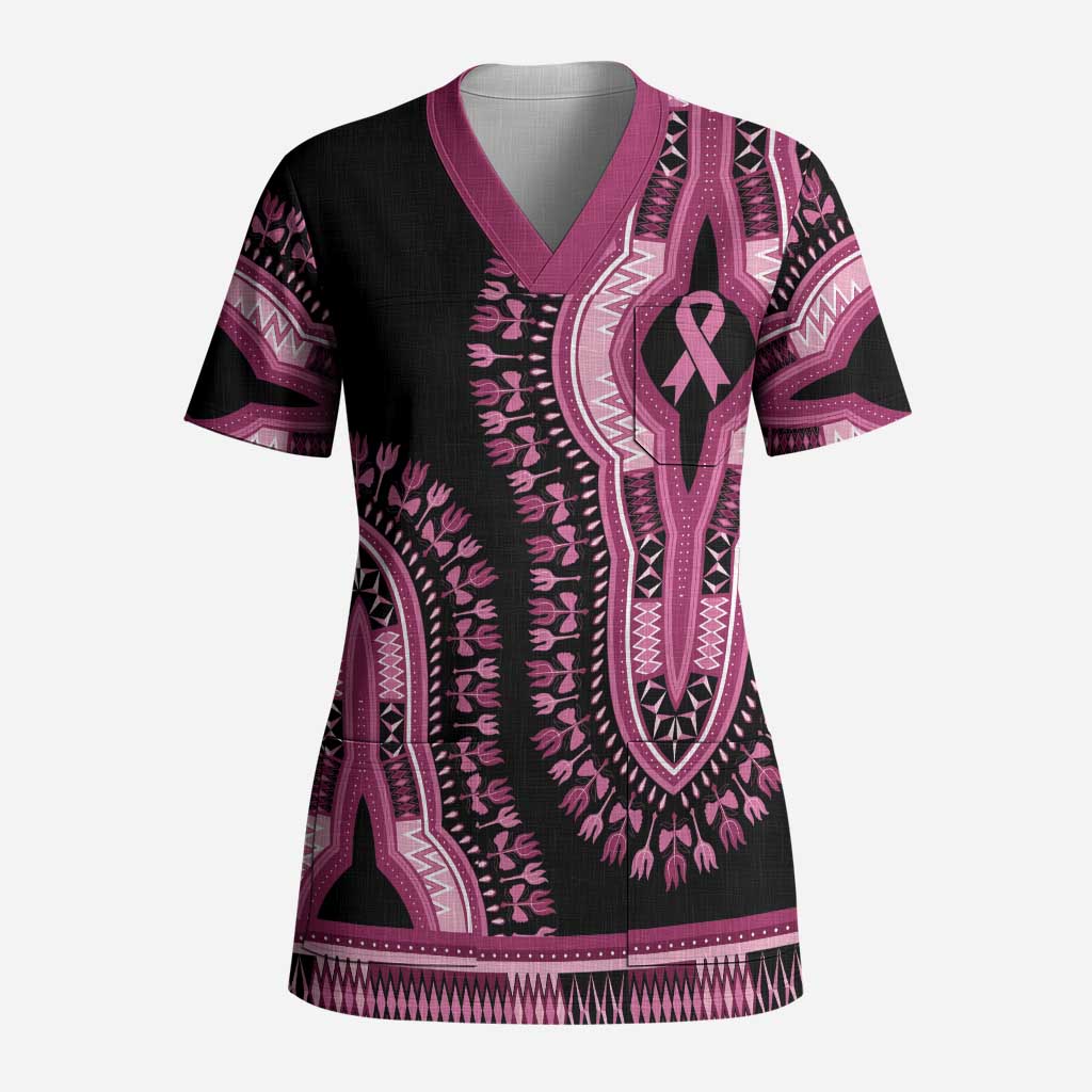 Breast Cancer Awareness Pink Ribbon Scrub Top Dashiki Style - Wonder Print Shop