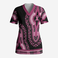 Breast Cancer Awareness Pink Ribbon Scrub Top Dashiki Style - Wonder Print Shop