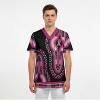 Breast Cancer Awareness Pink Ribbon Scrub Top Dashiki Style - Wonder Print Shop