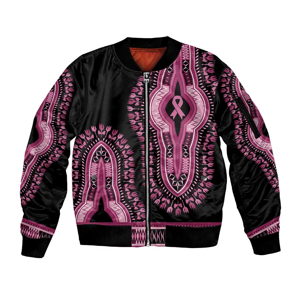 Breast Cancer Awareness Pink Ribbon Sleeve Zip Bomber Jacket Dashiki Style - Wonder Print Shop