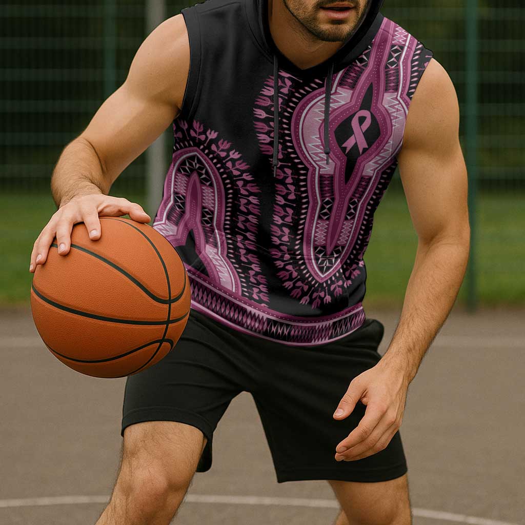 Breast Cancer Awareness Pink Ribbon Sleeveless Hoodie Dashiki Style - Wonder Print Shop