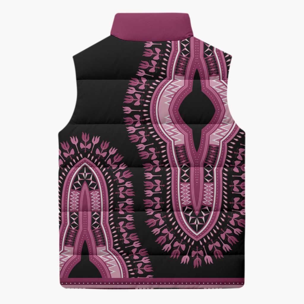 Breast Cancer Awareness Pink Ribbon Sleeveless Puffer Jacket Dashiki Style - Wonder Print Shop