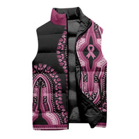 Breast Cancer Awareness Pink Ribbon Sleeveless Puffer Jacket Dashiki Style - Wonder Print Shop