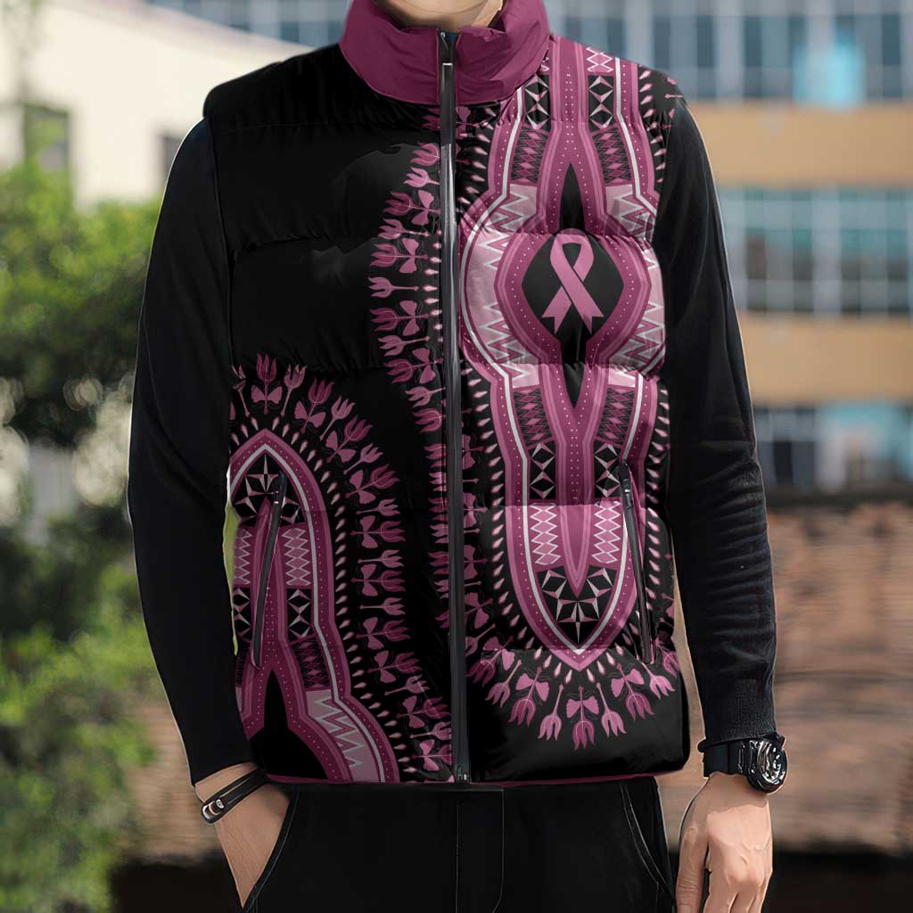 Breast Cancer Awareness Pink Ribbon Sleeveless Puffer Jacket Dashiki Style - Wonder Print Shop