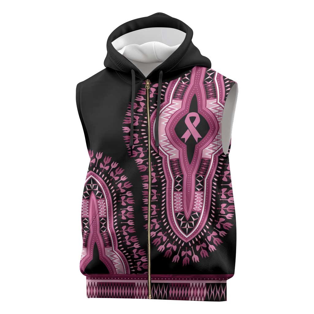 Breast Cancer Awareness Pink Ribbon Sleeveless Zip Hoodie Dashiki Style - Wonder Print Shop