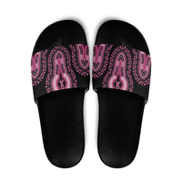 Breast Cancer Awareness Pink Ribbon Slide Sandals Dashiki Style - Wonder Print Shop