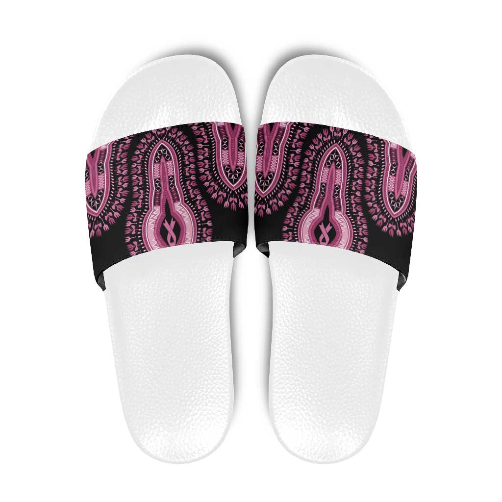 Breast Cancer Awareness Pink Ribbon Slide Sandals Dashiki Style - Wonder Print Shop