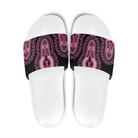 Breast Cancer Awareness Pink Ribbon Slide Sandals Dashiki Style - Wonder Print Shop