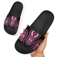 Breast Cancer Awareness Pink Ribbon Slide Sandals Dashiki Style - Wonder Print Shop