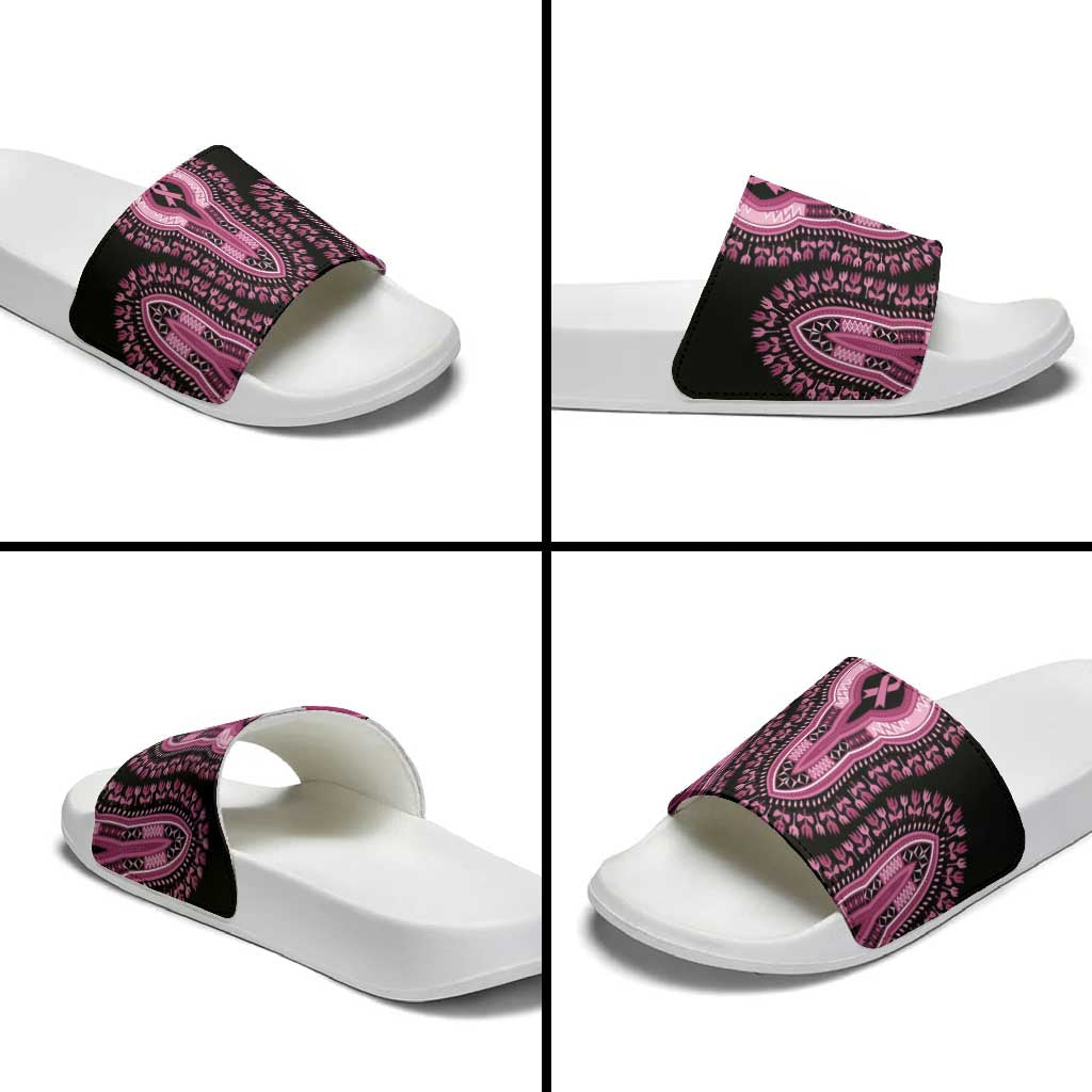Breast Cancer Awareness Pink Ribbon Slide Sandals Dashiki Style - Wonder Print Shop