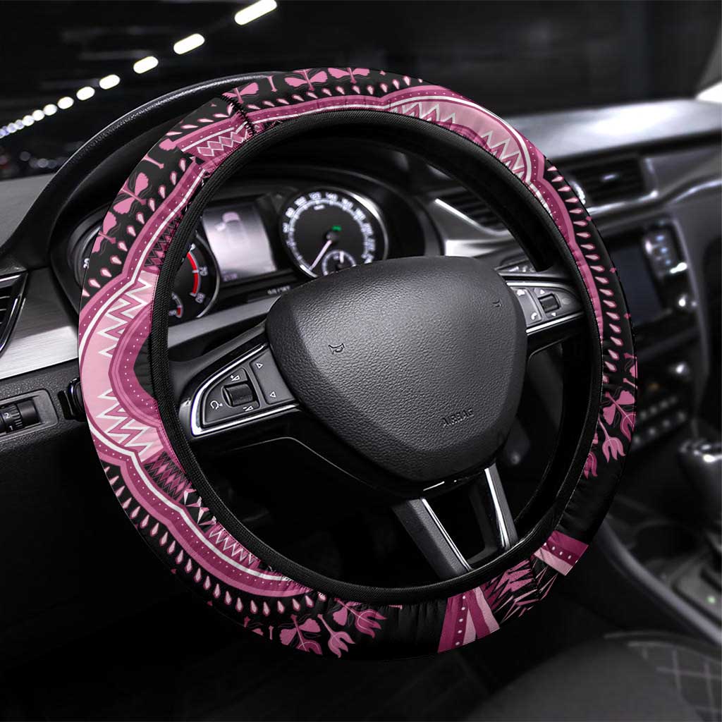 Breast Cancer Awareness Pink Ribbon Steering Wheel Cover Dashiki Style - Wonder Print Shop