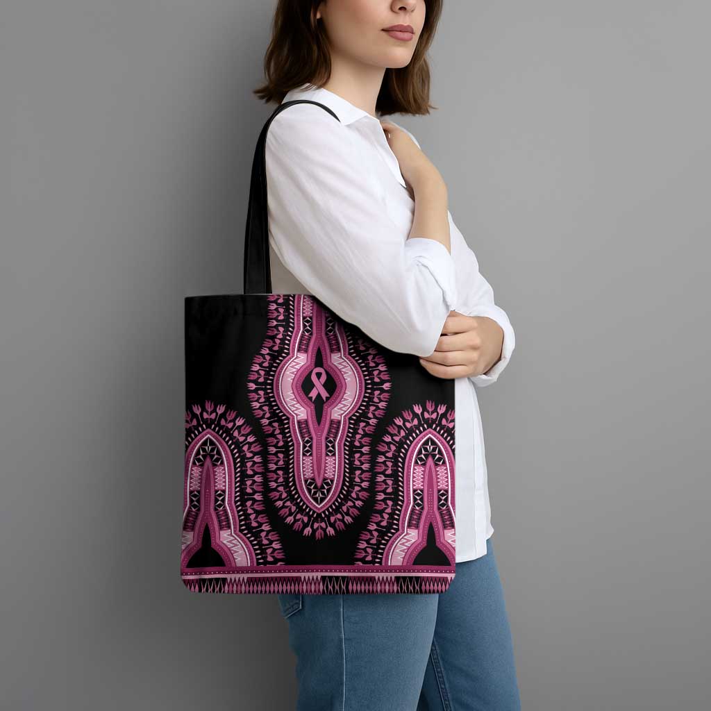 Breast Cancer Awareness Pink Ribbon Tote Bag Dashiki Style - Wonder Print Shop
