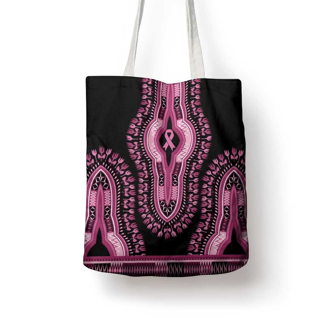 Breast Cancer Awareness Pink Ribbon Tote Bag Dashiki Style - Wonder Print Shop