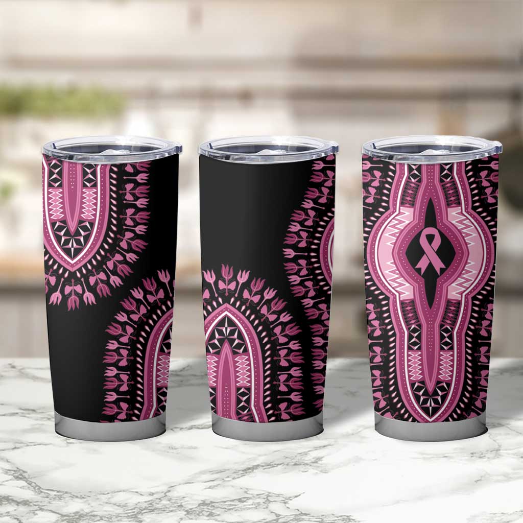 Breast Cancer Awareness Pink Ribbon Tumbler Cup Dashiki Style - Wonder Print Shop