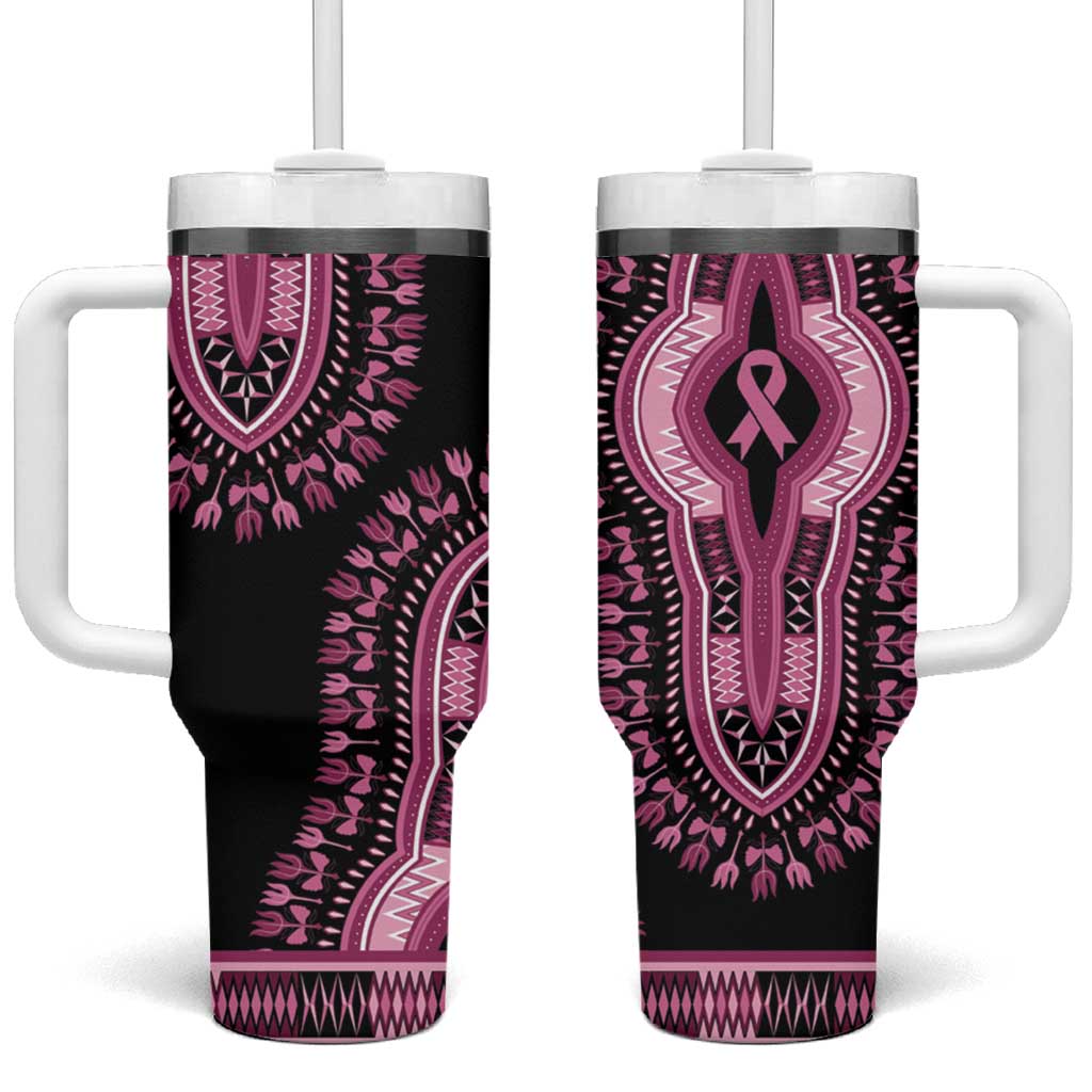Breast Cancer Awareness Pink Ribbon Tumbler With Handle Dashiki Style - Wonder Print Shop