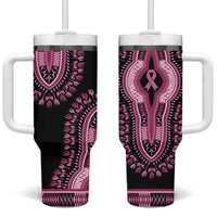 Breast Cancer Awareness Pink Ribbon Tumbler With Handle Dashiki Style - Wonder Print Shop