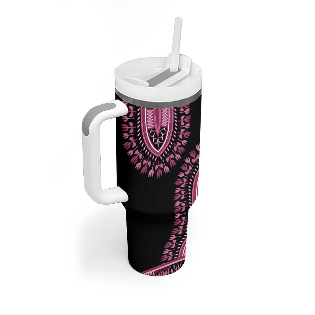 Breast Cancer Awareness Pink Ribbon Tumbler With Handle Dashiki Style - Wonder Print Shop