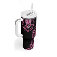 Breast Cancer Awareness Pink Ribbon Tumbler With Handle Dashiki Style - Wonder Print Shop