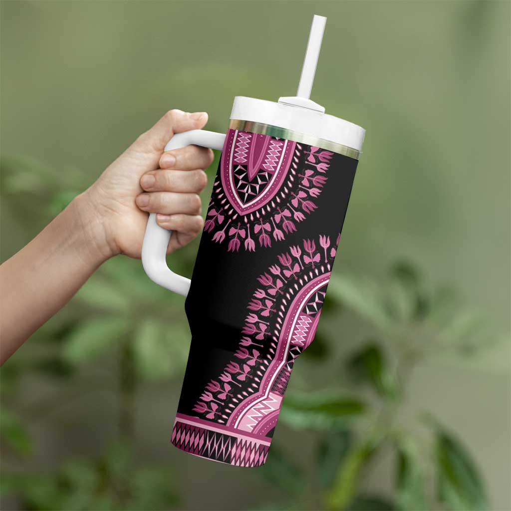 Breast Cancer Awareness Pink Ribbon Tumbler With Handle Dashiki Style - Wonder Print Shop
