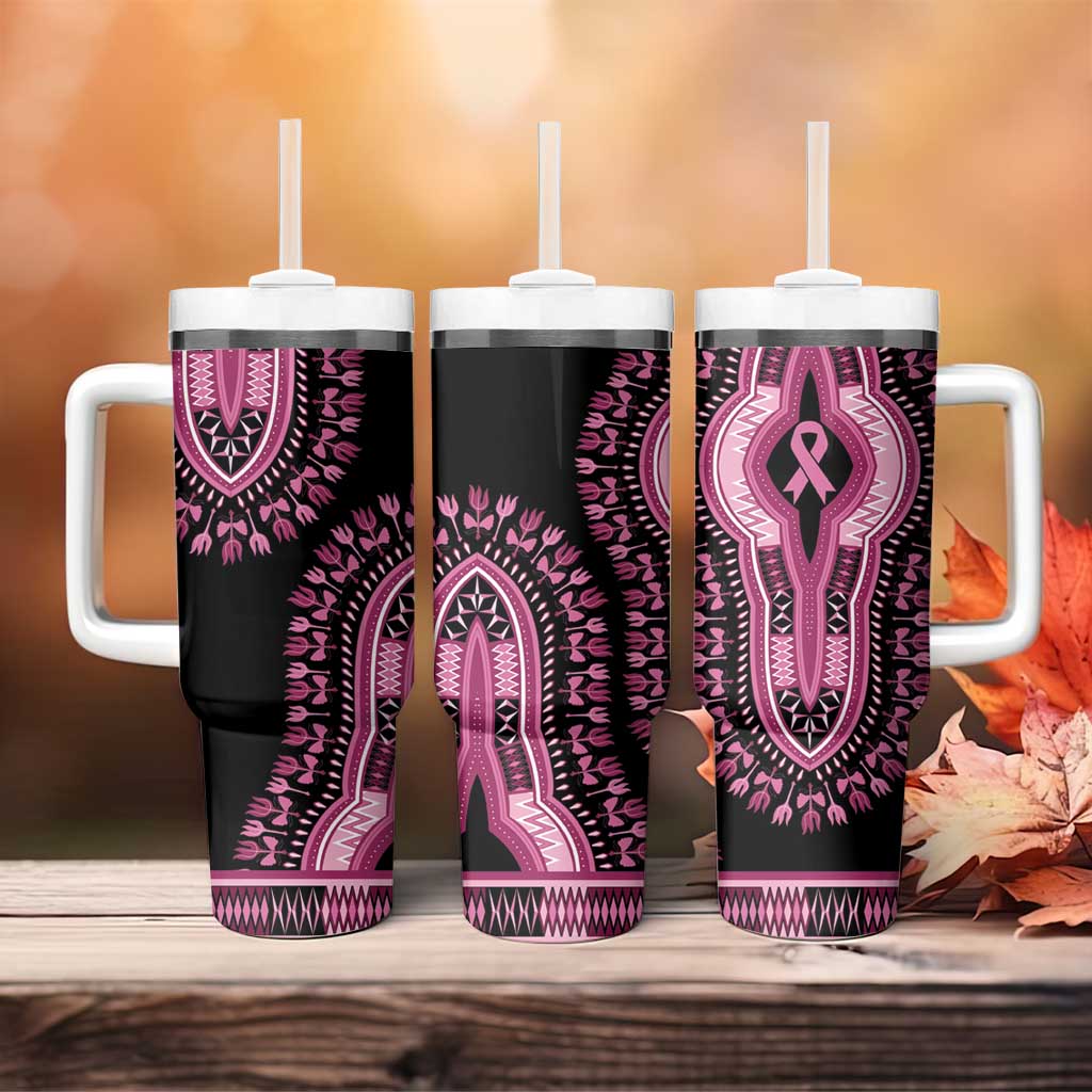Breast Cancer Awareness Pink Ribbon Tumbler With Handle Dashiki Style - Wonder Print Shop