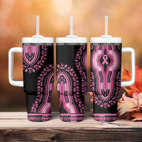 Breast Cancer Awareness Pink Ribbon Tumbler With Handle Dashiki Style - Wonder Print Shop