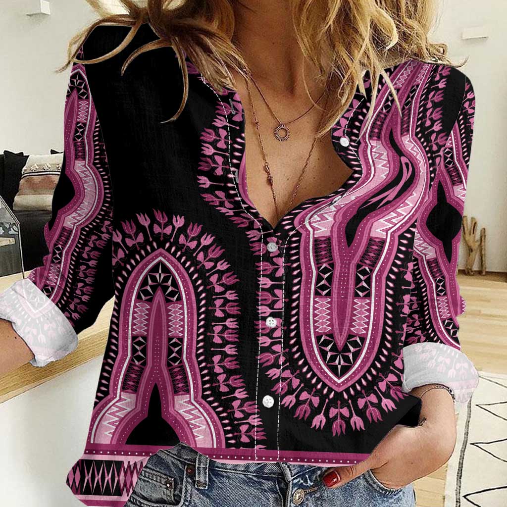 Breast Cancer Awareness Pink Ribbon Women Casual Shirt Dashiki Style - Wonder Print Shop