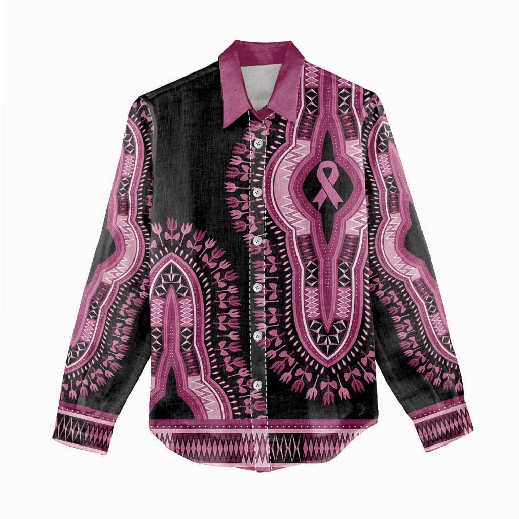 Breast Cancer Awareness Pink Ribbon Women Casual Shirt Dashiki Style - Wonder Print Shop