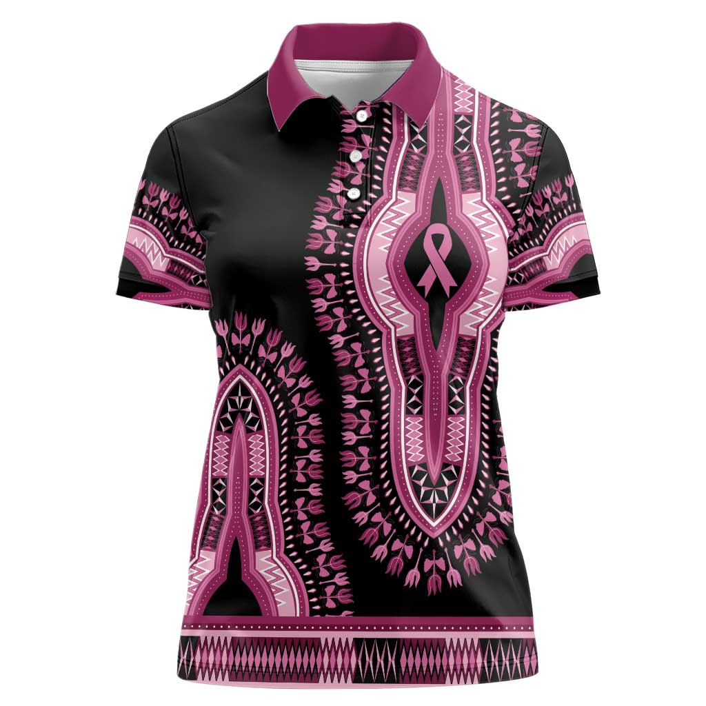Breast Cancer Awareness Pink Ribbon Women Polo Shirt Dashiki Style - Wonder Print Shop