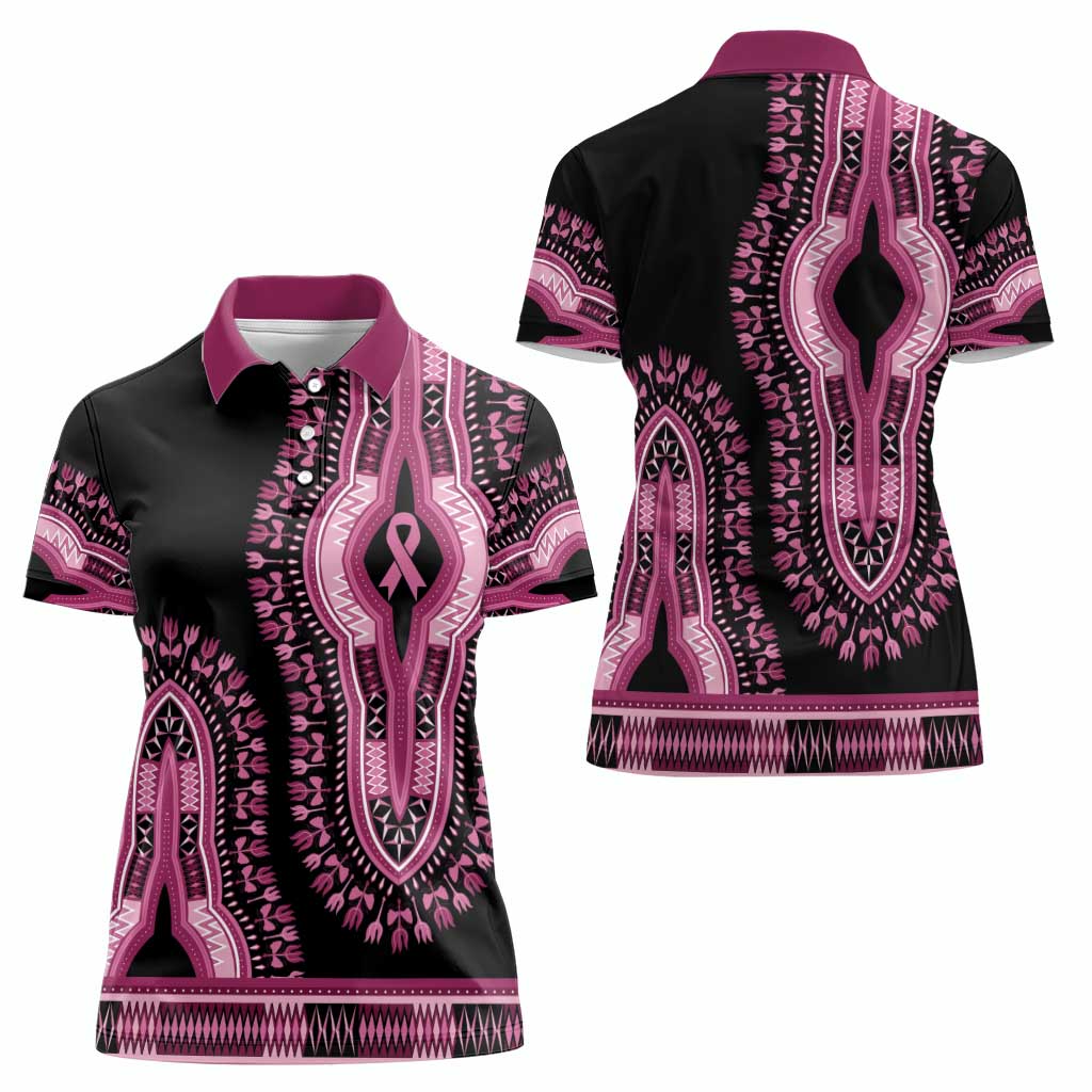 Breast Cancer Awareness Pink Ribbon Women Polo Shirt Dashiki Style - Wonder Print Shop