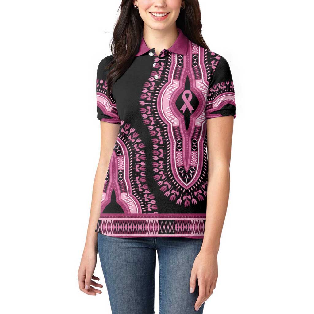 Breast Cancer Awareness Pink Ribbon Women Polo Shirt Dashiki Style - Wonder Print Shop