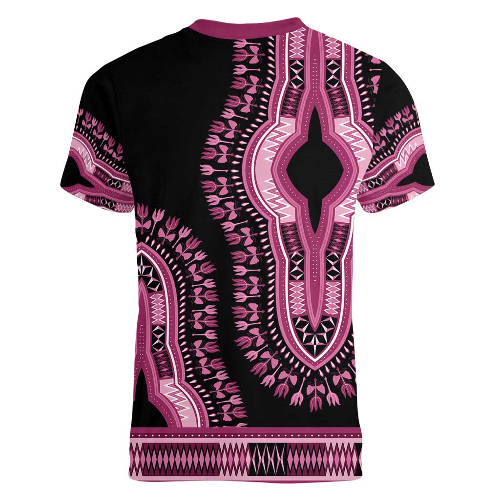 Breast Cancer Awareness Pink Ribbon Women V-Neck T-Shirt Dashiki Style - Wonder Print Shop