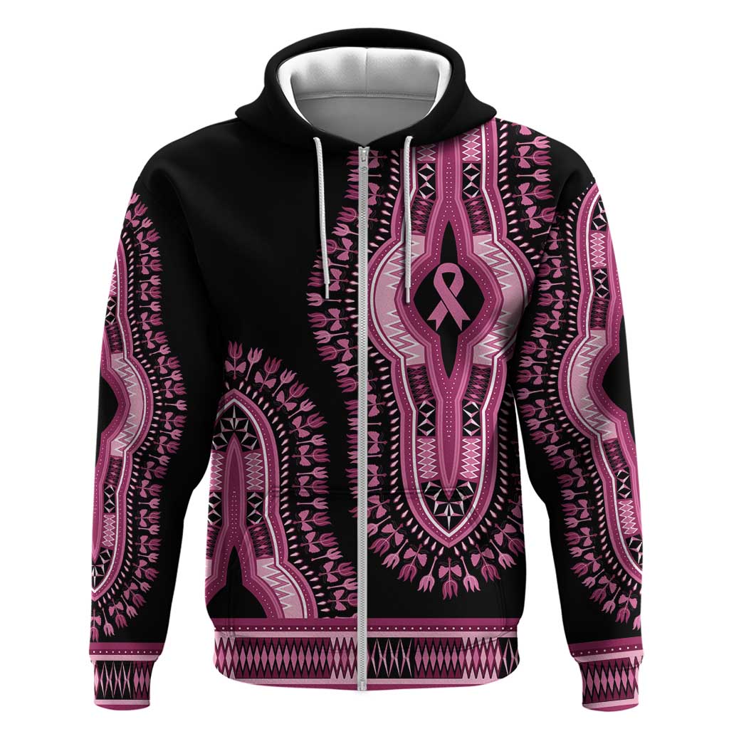 Breast Cancer Awareness Pink Ribbon Zip Hoodie Dashiki Style - Wonder Print Shop