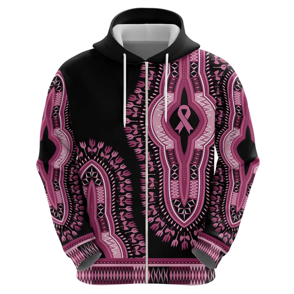 Breast Cancer Awareness Pink Ribbon Zip Hoodie Dashiki Style - Wonder Print Shop