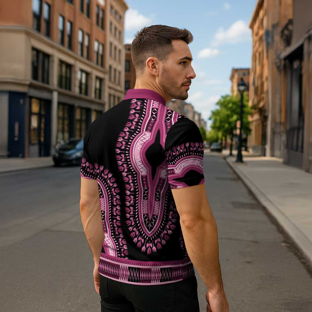 Breast Cancer Awareness Pink Ribbon Zipper Polo Shirt Dashiki Style - Wonder Print Shop
