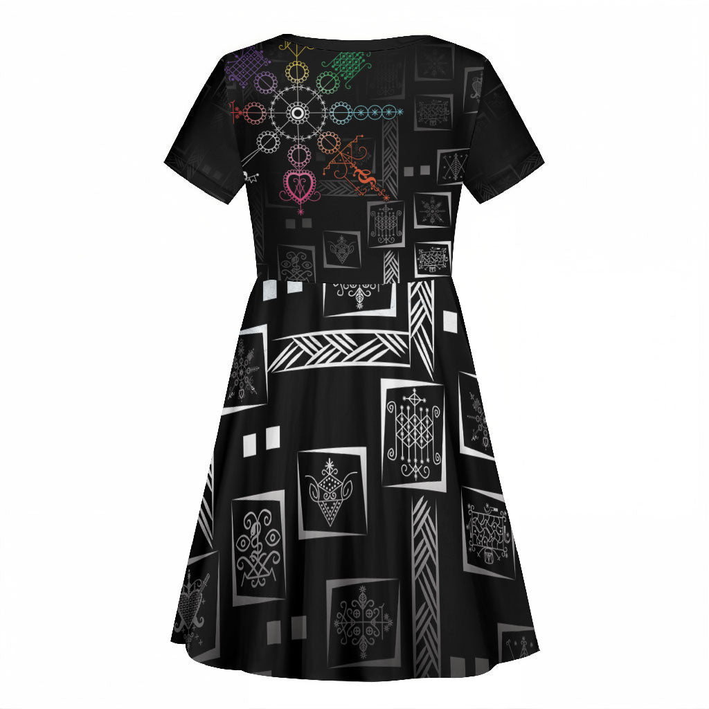 Afro Haiti Vodou Milokan Kid Short Sleeve Dress