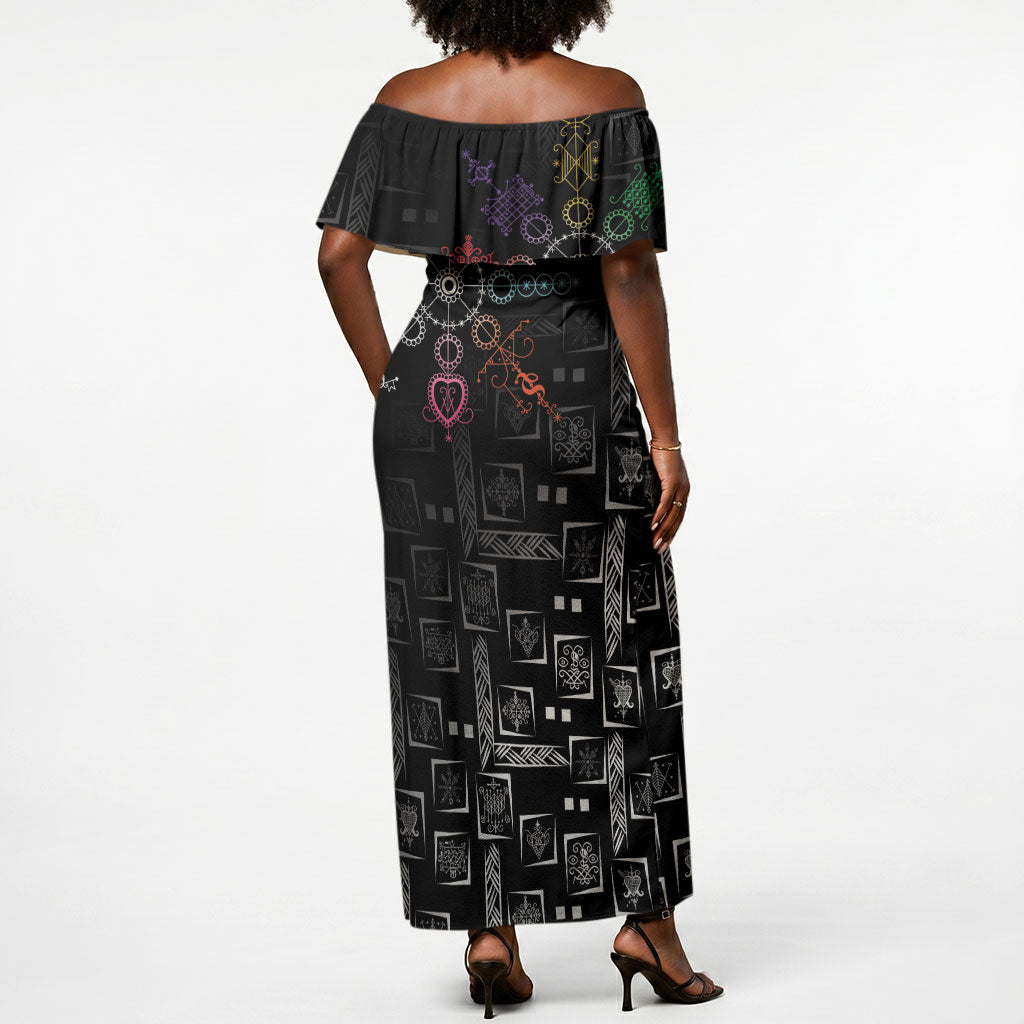 Afro Haiti Vodou Milokan Off Shoulder Maxi Dress