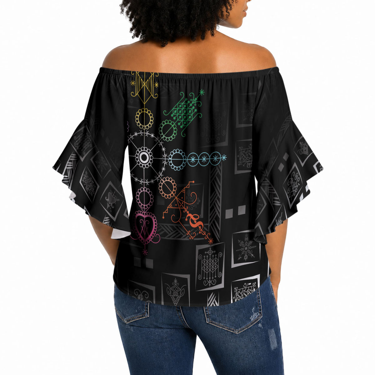 Afro Haiti Vodou Milokan Off Shoulder Wrap Waist Top