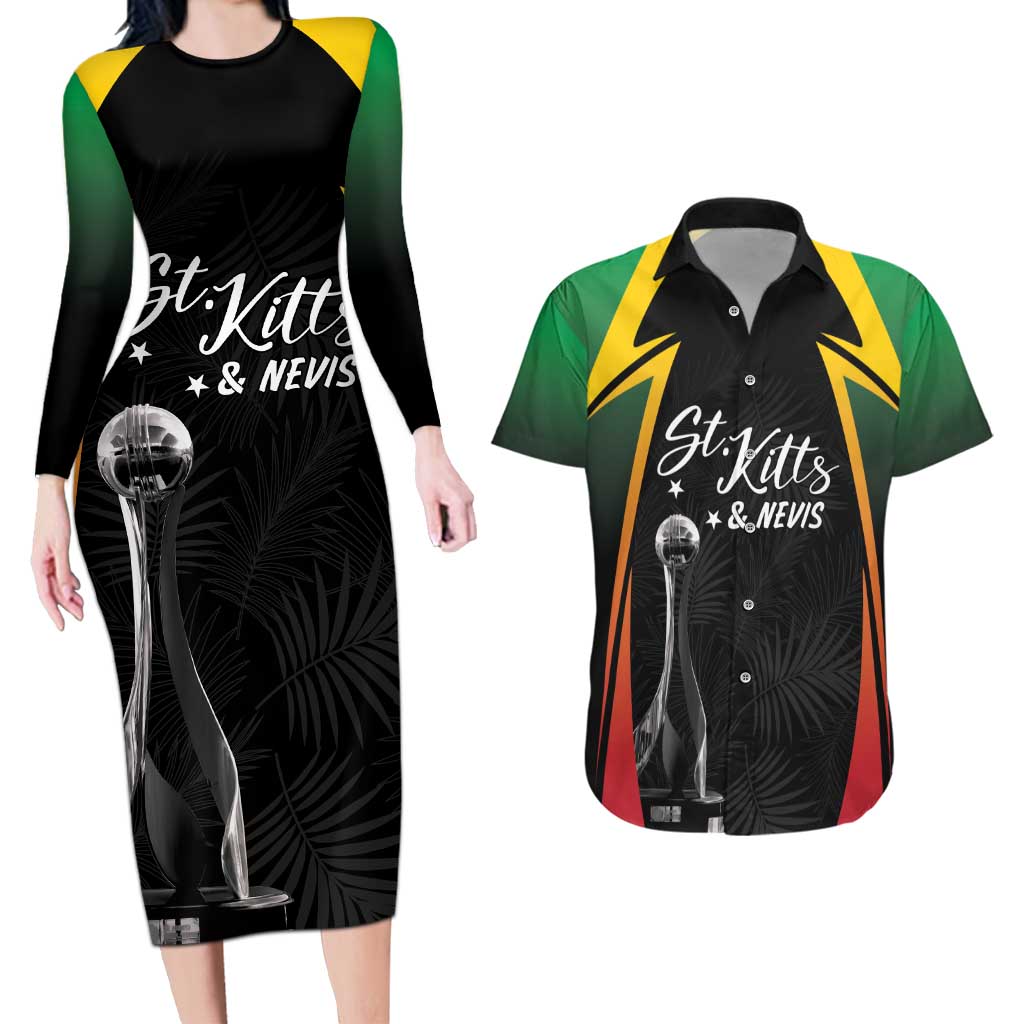 St Kitts Nevis Cricket Custom Couples Matching Long Sleeve Bodycon Dress and Hawaiian Shirt Go Patriots Go Champions - Wonder Print Shop