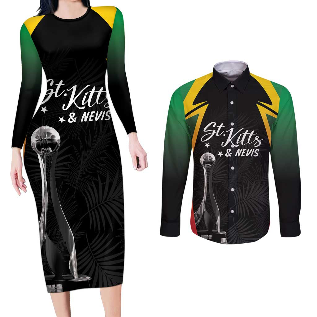 St Kitts Nevis Cricket Custom Couples Matching Long Sleeve Bodycon Dress and Long Sleeve Button Shirt Go Patriots Go Champions - Wonder Print Shop
