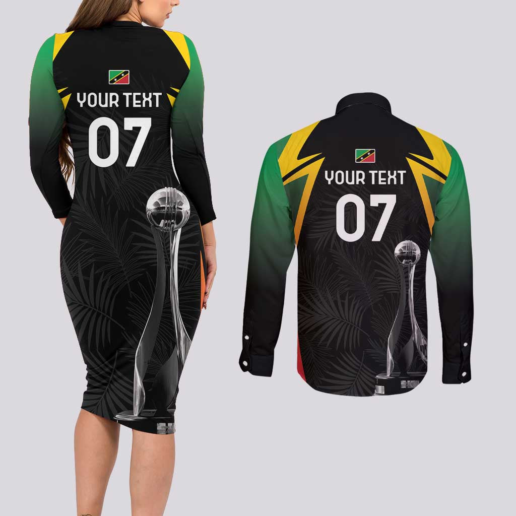 St Kitts Nevis Cricket Custom Couples Matching Long Sleeve Bodycon Dress and Long Sleeve Button Shirt Go Patriots Go Champions - Wonder Print Shop