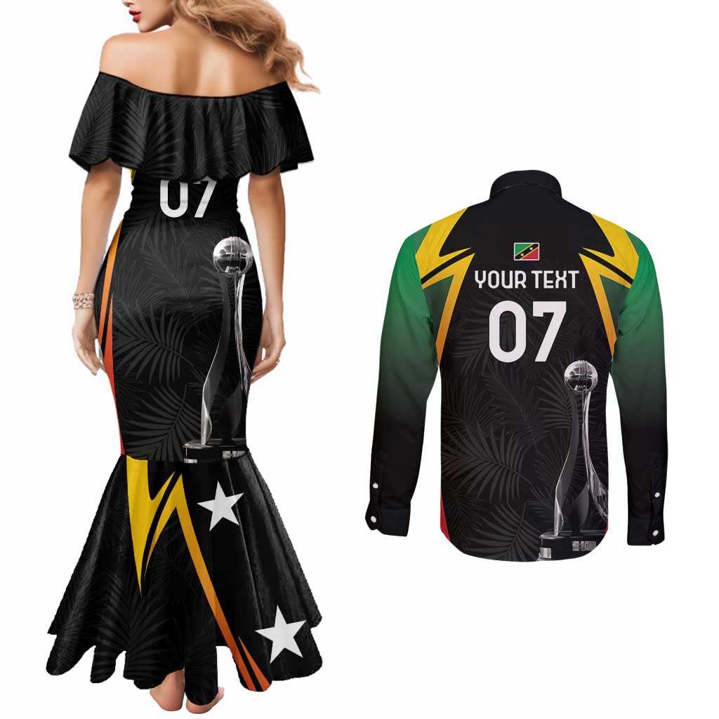 St Kitts Nevis Cricket Custom Couples Matching Mermaid Dress and Long Sleeve Button Shirt Go Patriots Go Champions - Wonder Print Shop